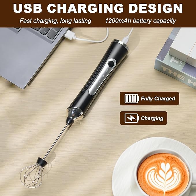 Freebala Handheld Electric Milk Frother with 2 Heads, Coffee Whisk Foam Mixer with USB Rechargeable 3 Speeds, Foam Maker Blender for Latte, Cappuccino, Hot Chocolate, Egg (Type 3)