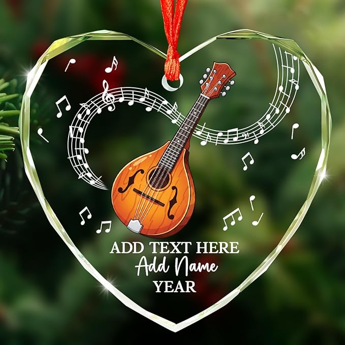 Custom Mandolin Christmas Glass Ornament 2026, Personalized Mandolin Player Xmas Ornament with Text Name & Year, Musical Instrument Christmas Tree Ornaments, Gift for Men Women Mandolinist