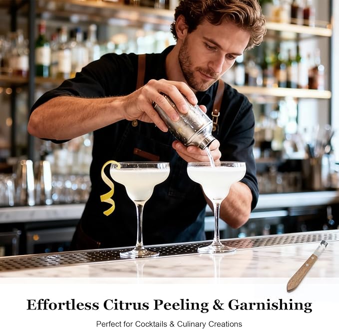 Channel Knife for Cocktails, Lemon Twist Tool and Citrus Peeler, Orange Peeler for Old Fashioned, Stainless Steel Bar Peeler with Walnut Handle for Home Bar Garnishes