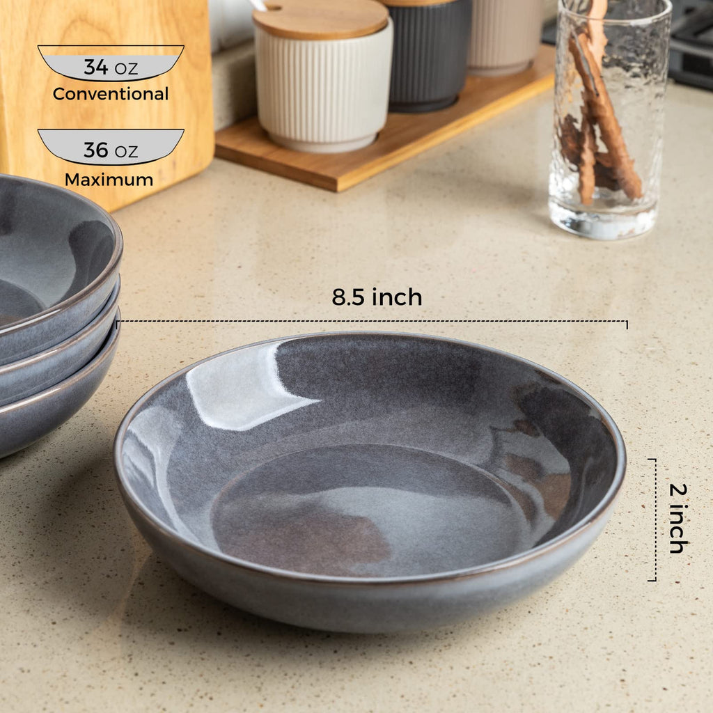 AmorArc 8.5’’ Ceramic Pasta Bowls Set of 4, 36oz Large Stoneware Bowls Set