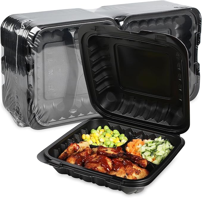 FRESHPAK 55-Pack 34oz 8x8 Black To Go Boxes - Shrink Wrapped Ready To Use