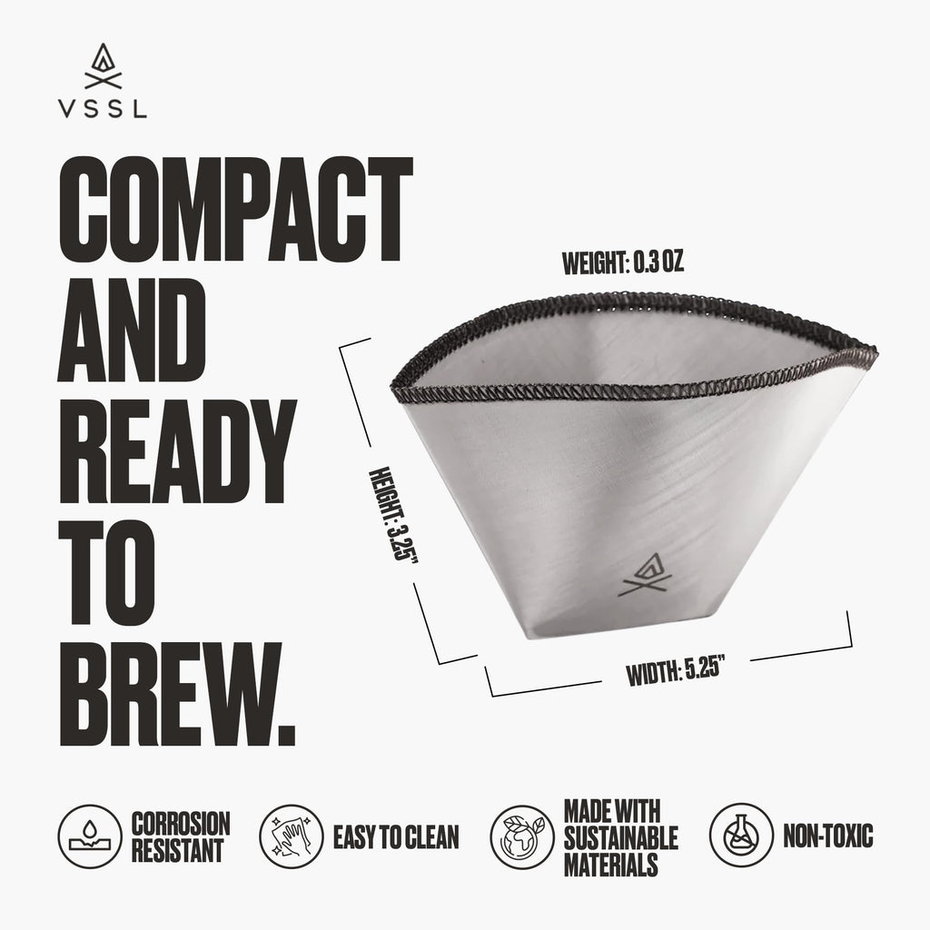 VSSL – Nest #1 Reusable Coffee Filter | Stainless Steel Mesh Filter | Pour Over Filters for Camping | Sustainable & Eco-Friendly Coffee Gear | Compact, Durable & Adventure Ready | Pack of 3