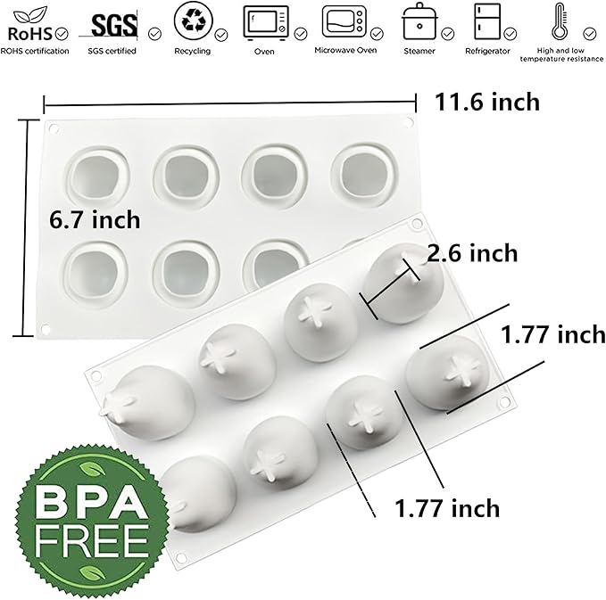 OCPO Kitchen Pear Silicone Mold for Baking Mousse Cake, 8 Cavities