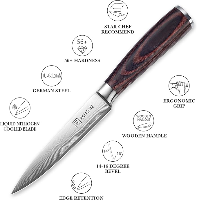 PAUDIN Kitchen Utility Knife, 5 Inch Chef Knife Fruit Knife, Gift Box
