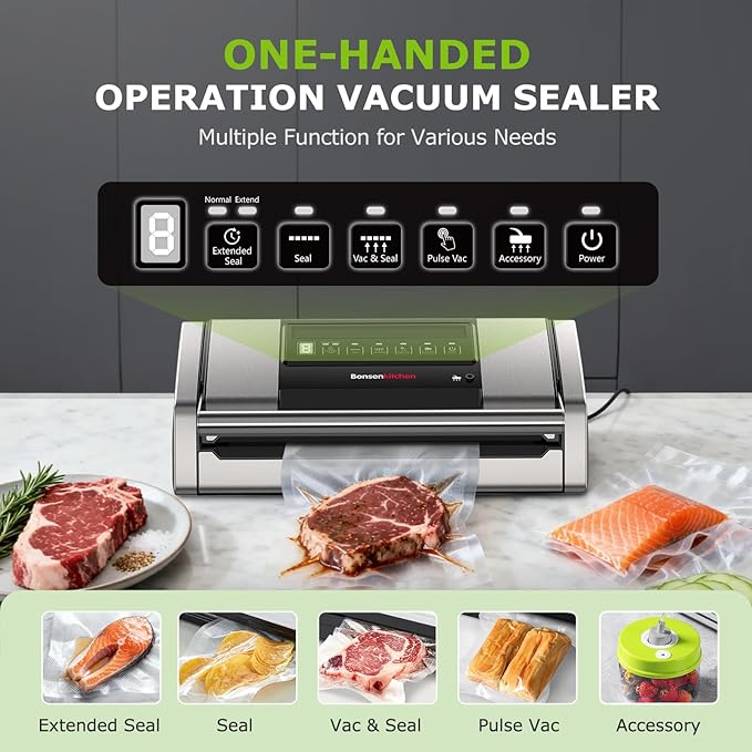 Bonsenkitchen Vacuum Sealer for Food, 5-in-1 Heavy Duty Performance