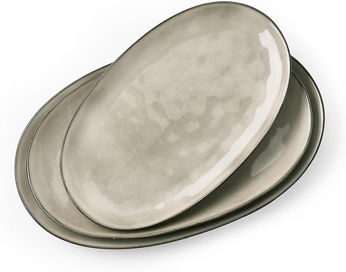 famiware Serving Platters Set of 3 Sizes - Oval, Light khaki