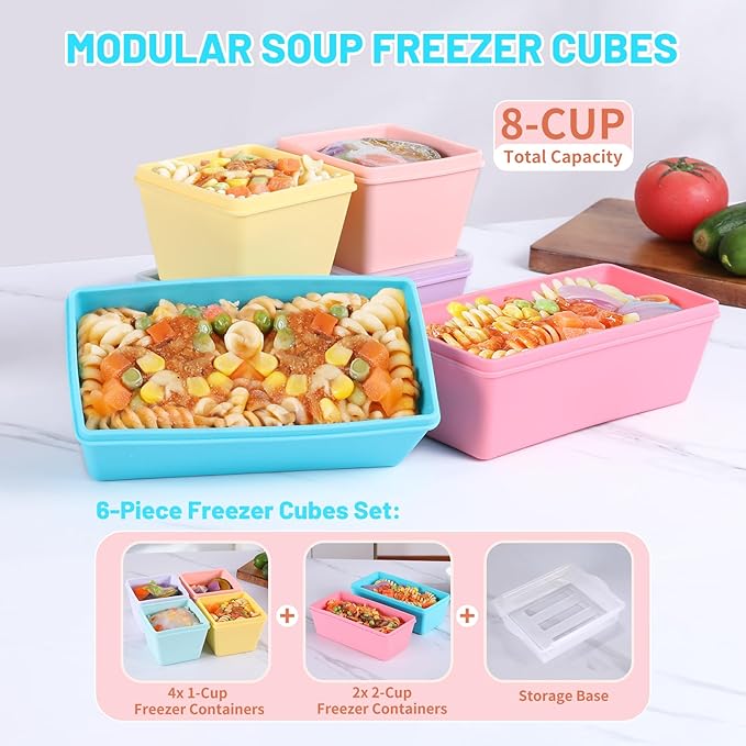 Gemice Silicone Freezer Molds with Lids, 6-Pack 1-Cup & 2-Cup