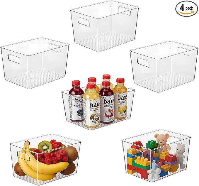 Clear Fridge Organizer Bins with Handles, 6 Pack Medium 10×6×5 Inch