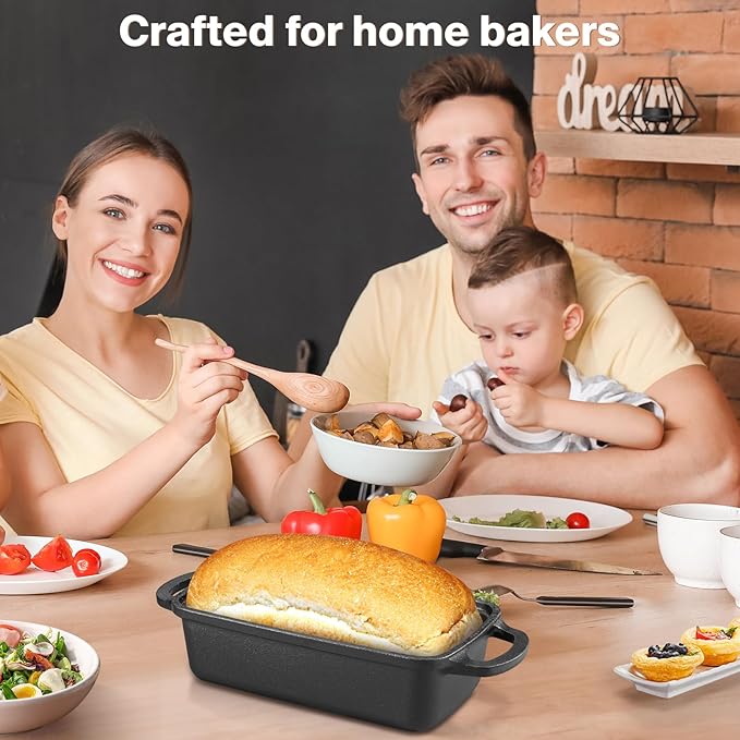 Apatiner 2 in 1 Cast Iron Bread Pan with Lid, Durable Loaf Pans for Baking Homemade Sourdough and Meatloaf, Bread Oven Cast Iron Cookware, Bread Loaf Pan, Sourdough Baking Pan