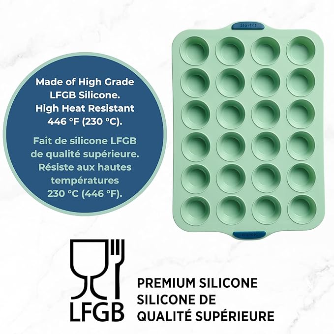 Starfrit 24-Cup Mini Muffin Pan, Silicone, Metal Frame, Green