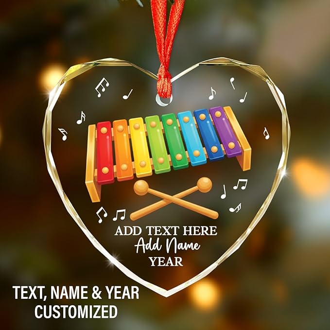 Personalized Xylophone Player Christmas Glass Ornament, Custom Text Name & Year Xylophone Xmas Ornament, Xylophonist Christmas Tree Hanging Ornaments 2026, Gift for Men Women Instrument Lover