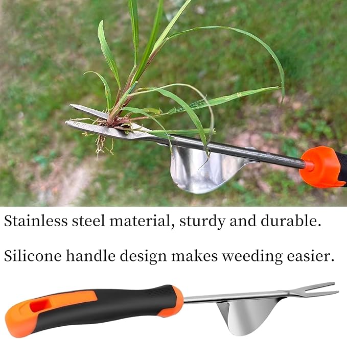 ANGKMA Weed Puller Tool， New Garden Weeder Tool Stainless Steel Hand Weeder Tool,4 Teethes Dual Purpose Weed Remover Tool Weeding Tools for Gardening(2PCS)