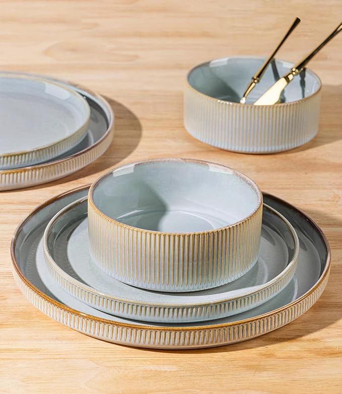 TheTerra Ceramic Dinnerware Sets for 8, 24 Pieces Plates and Bowls Set
