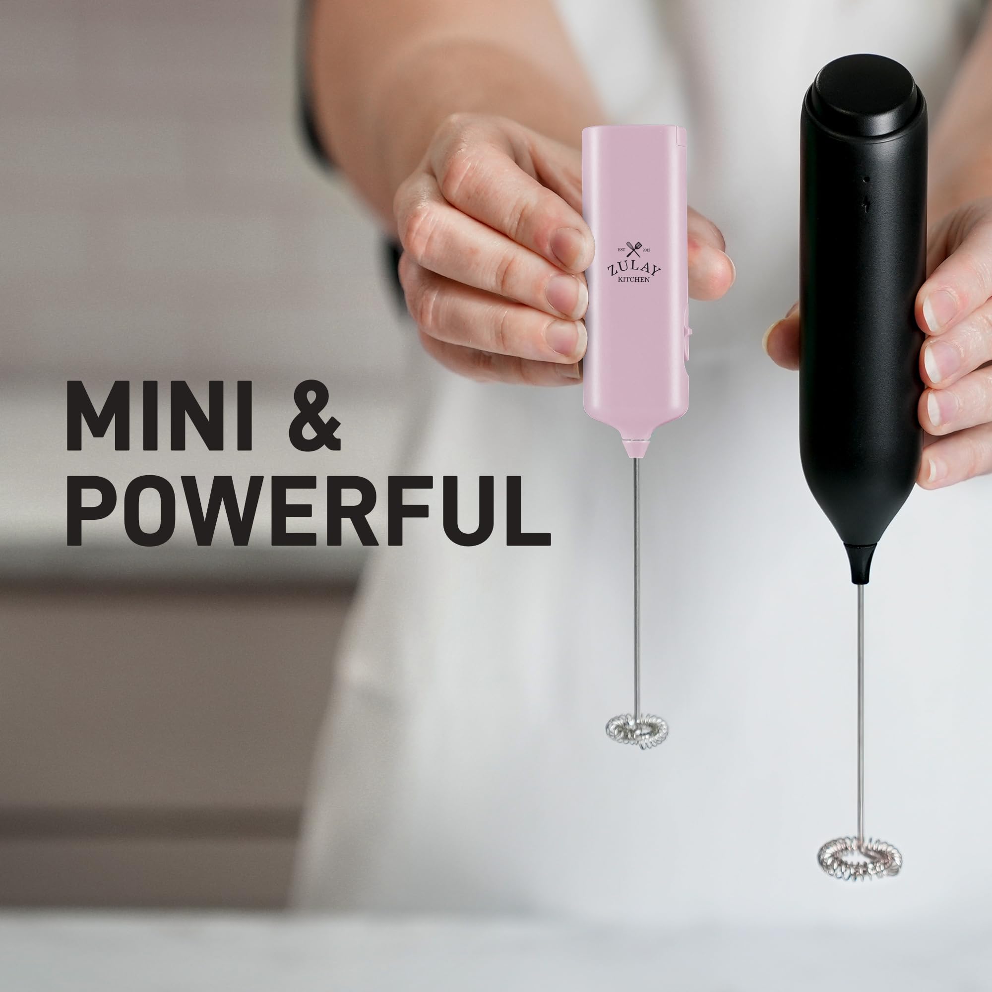 Mini & Mighty Milk Frother Wand – Powerful Handheld Coffee Frother, Battery Operated Drink Mixer – Compact Pocket Size – Detachable Whisk for Latte, Cappuccino, Matcha, Hot Chocolate