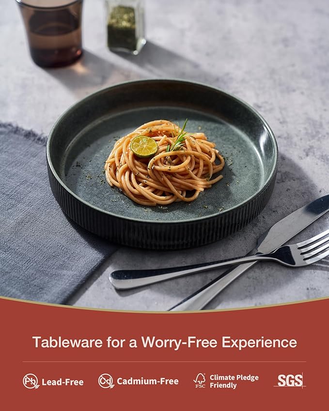 famiware Star 8.25" Pasta Bowls Set of 4, Bowl Plates, Deep Forest