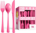 Party Solids Cerise Plastic Silverware Heavy Duty 150 Pieces Cerise Disposable Silverware Heavy Duty, Utensil Sets, 50 Of Each Forks, Knives & Spoons Disposable Cutlery Set For Party Supplies