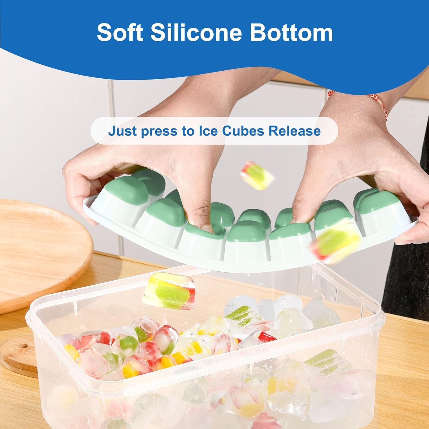 Ice Cube Tray, Ice Cube Trays for Freezer 5 Pack with Lids, Ice Tray Easy-Release, Ice Trays for Freezer Stackable, Silicone Ice Cube Tray for Drinks, Coffee - BPA-Free and Odor-Free