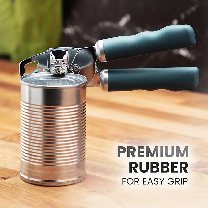 Zulay Kitchen Heavy Duty Stainless Steel Can Opener Manual with Bottle Opener - Rust Proof Manual Can Opener With Turn Knob & Comfy Soft Grip Handles - Green