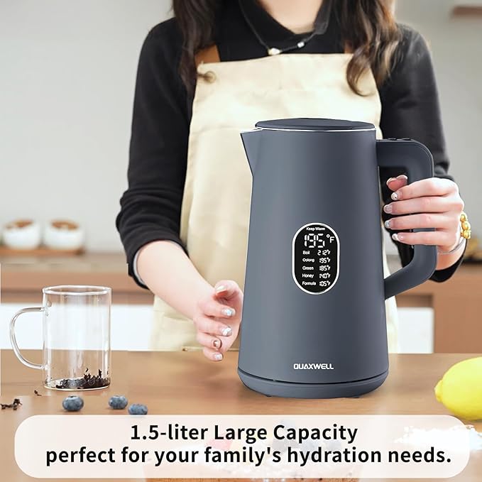 QUAXWELL 1.5L Electric Kettle Temperature Control,Gray