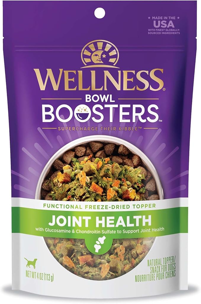 Wellness Bowl Boosters Joint Health Dog Food Topper with Freeze Dried Pieces for Small, Medium, and Large Breeds, Grain Free, Natural, Chicken Recipe, 4 oz Bag