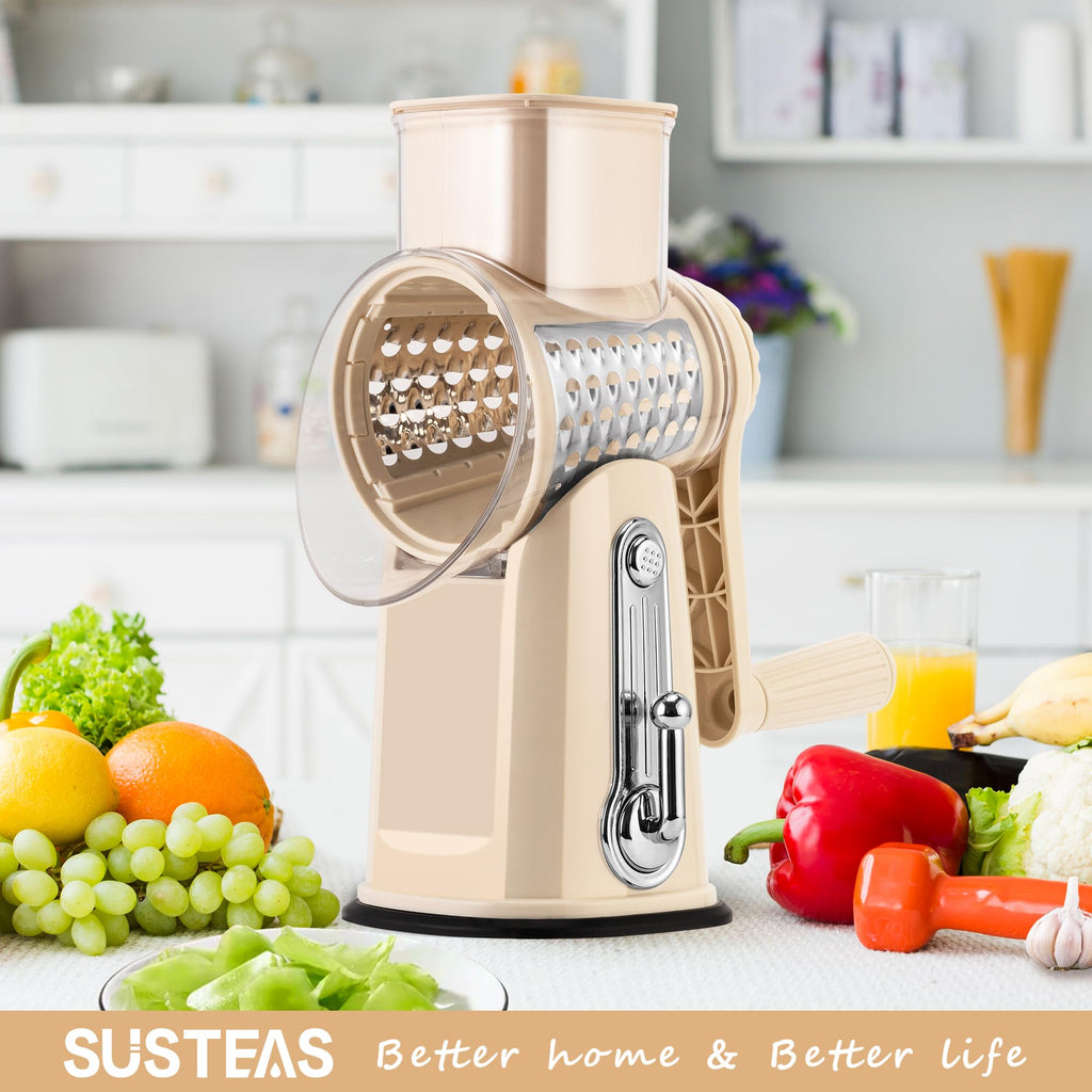 SUSTEAS Rotary Cheese Grater 5 Blades,Kitchen Mandoline Vegetable Slicer