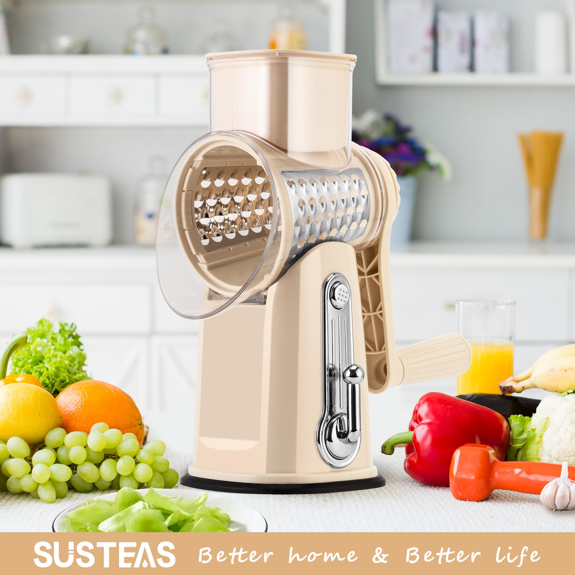 SUSTEAS Rotary Cheese Grater 5 Blades,Kitchen Mandoline Vegetable Slicer