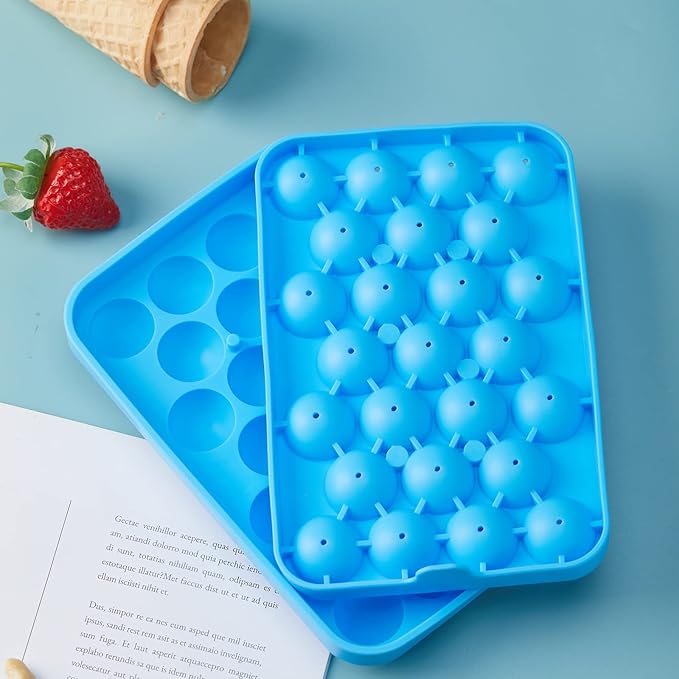 Obsoorth Round Ice Cube Tray 2 Pack BPA Free Silicone Flexible Easy Release 1.1 Inch x 50PCS Small Ice Ball Maker Mold for Whiskey, Cocktail, Chilling (Blue)