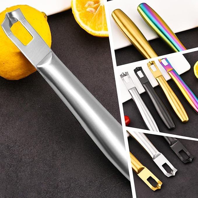 AddLotLot 3 PCS Cocktail Channel Carving Knife Walnut Wood Handle Fruit and Vegetable Carving Tool V-Shaped Stainless Steel Blade, Garnish Citrus Zester for Decorating Cocktails, Desserts, and Salads