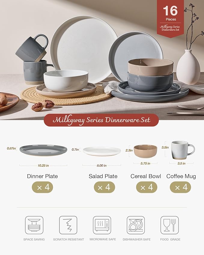 Famiware Milkyway 16-Piece Dinnerware Set with Mugs, Multi-color