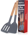 Silicone Spatulas for Non Stick Cookware, 2 Pack with Wooden Handle