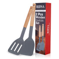Silicone Spatulas for Non Stick Cookware, 2 Pack with Wooden Handle