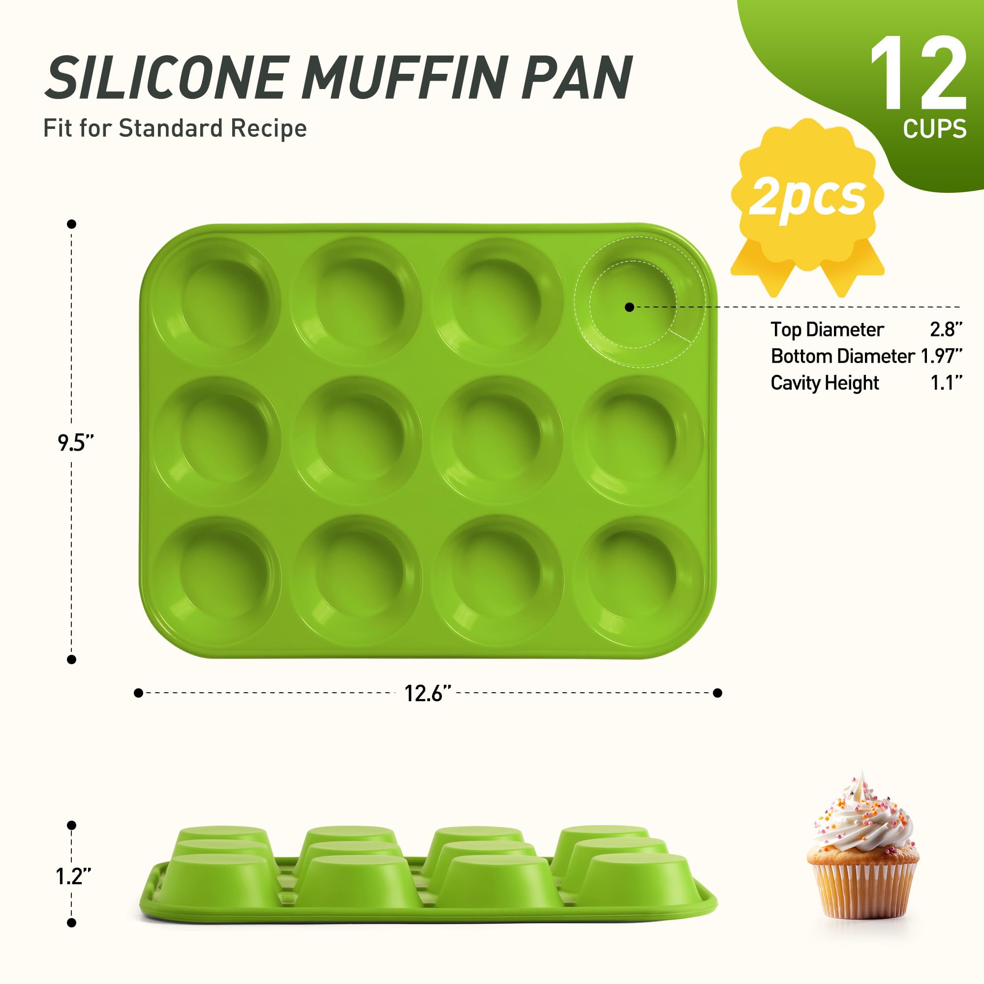 2 Pack 12 Cups Silicone Muffin Pan with Metal Reinforced Frame Regular Size Silicone Molds Cupcake Cake Baking Pans Cookie Baking Chocoflan Cupcake Mold Kitchen Baking Mold Tools for Cooking