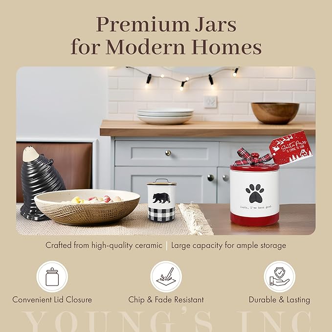 Young's Inc Ceramic Treat Jar with Lid, Joy Airtight Cat Dog Treat Jar, Rustic Kitchen Décor, Treats for Pets, Cookies, Candies, Decorative with Lids