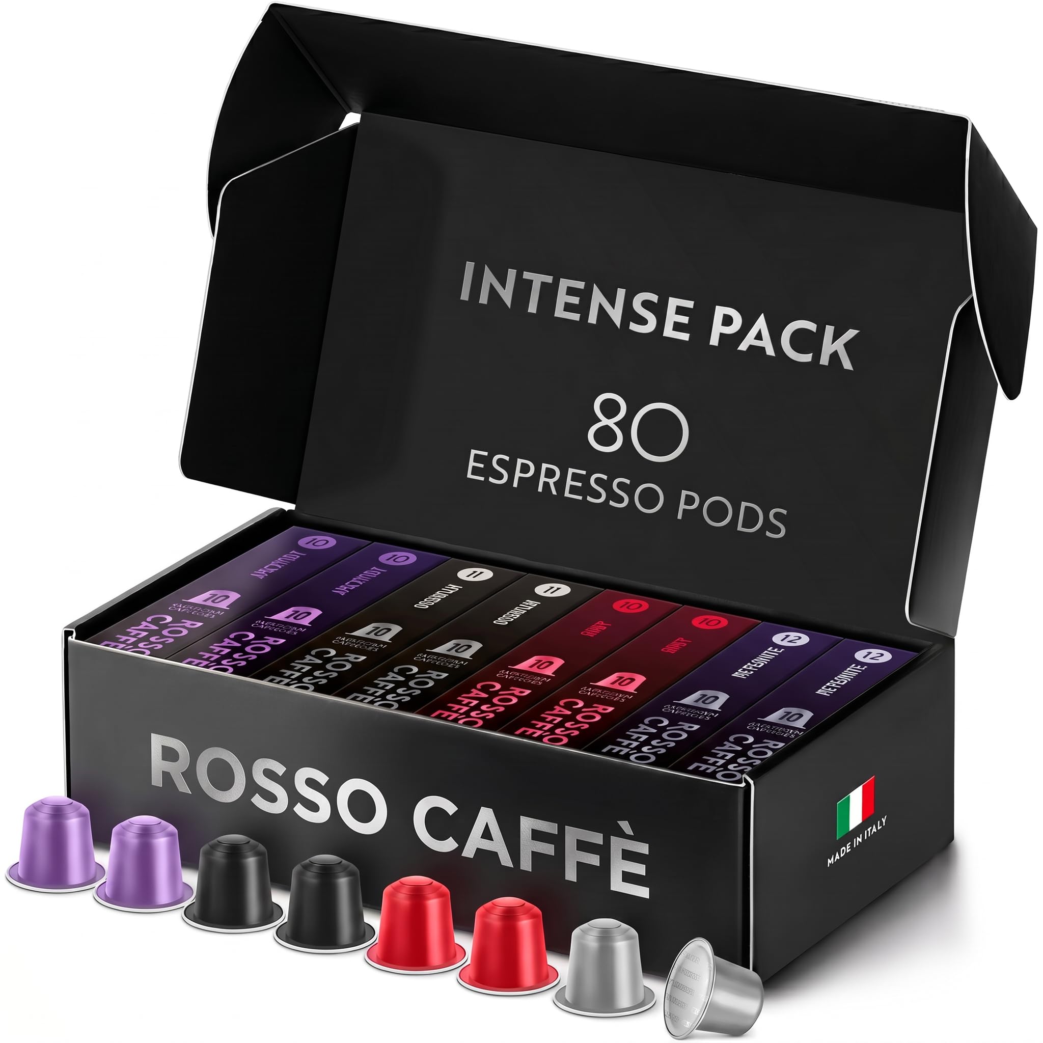 ROSSO CAFFÈ Espresso Pods for Nespresso Original Machines, Intense Pack 80