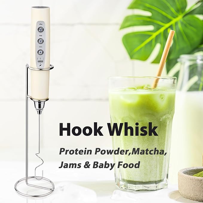 Milk Frother Wand Rechargeable Handheld Electric Whisk 3 Speed Adjustable