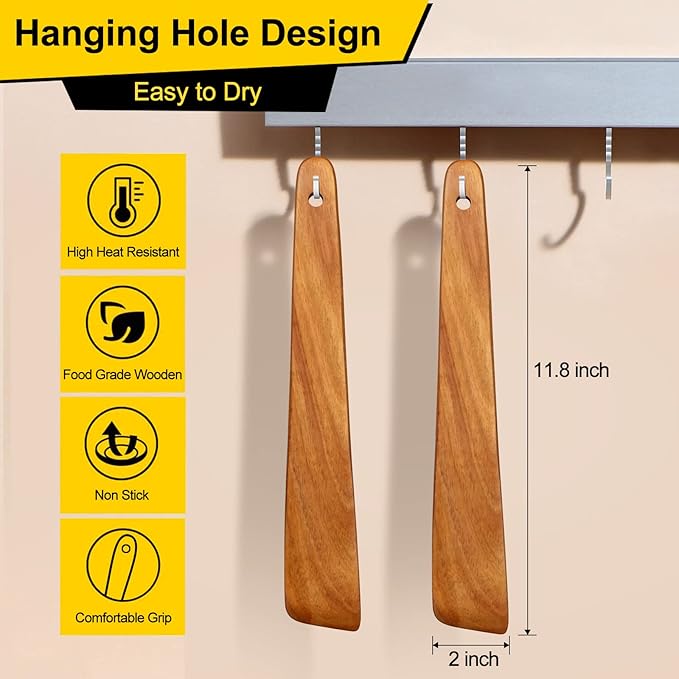 Non Toxic Wood Spatula for Cooking Spoon Teak Wooden Utensil Set Spurtle