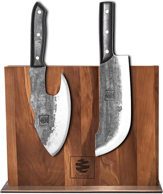 COOLINA Walnut Magnetic Knife Holder, Knife Block Stand with Steel Base