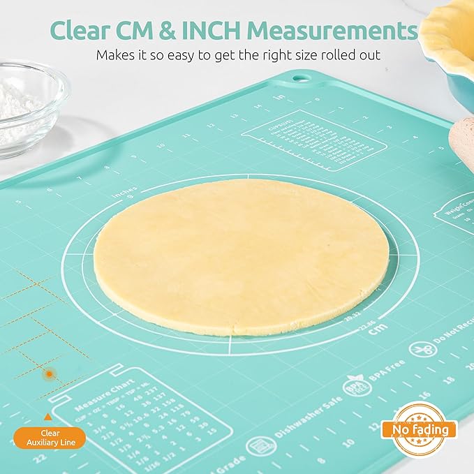 U-Taste Silicone Pastry Mat, Dough Rolling Baking Sheet, 16"x20", Aqua Sky