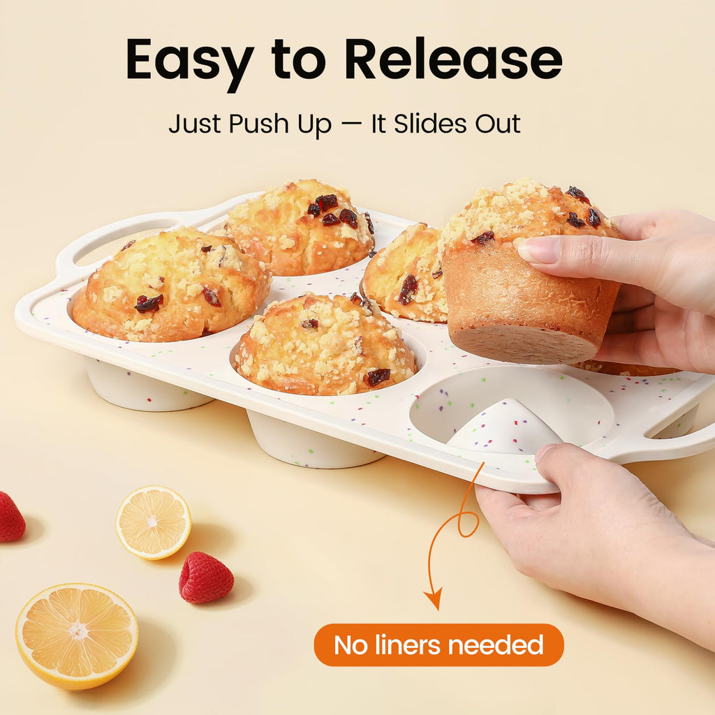 Fimary Silicone Jumbo Muffin Pan with Metal Frame, Non Stick Food Grade Silicone Large Muffin Pan Set of 2, with Handles 6 Cup,BPA-Free and Dishwasher Safe, Jumbo Cupcake Pans