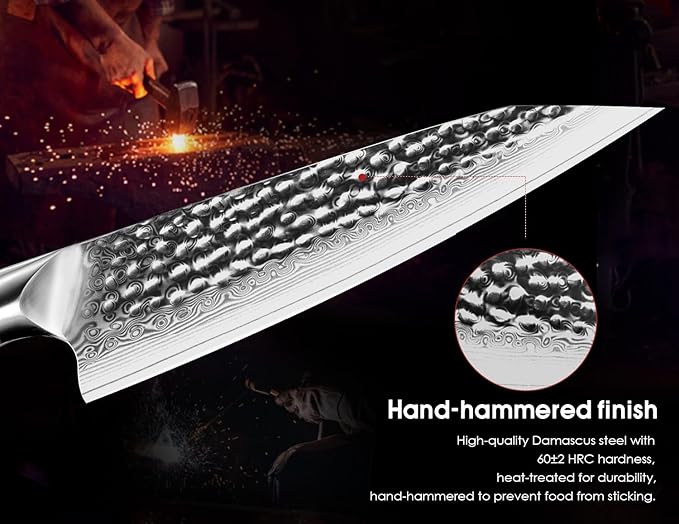 BRODARK Japanese Chef Knife, 8 inch Damascus Chef Knife, Ebony Wood Handle
