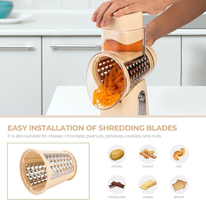 SUSTEAS Rotary Cheese Grater 5 Blades,Kitchen Mandoline Vegetable Slicer