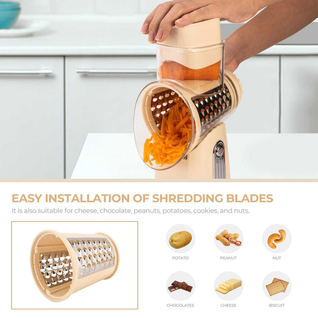 SUSTEAS Rotary Cheese Grater 5 Blades,Kitchen Mandoline Vegetable Slicer