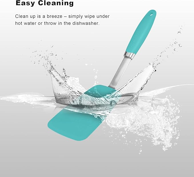 5-Piece Silicone Spatulas Set with Tongs, 446°F Heat Resistant, Aqua Sky