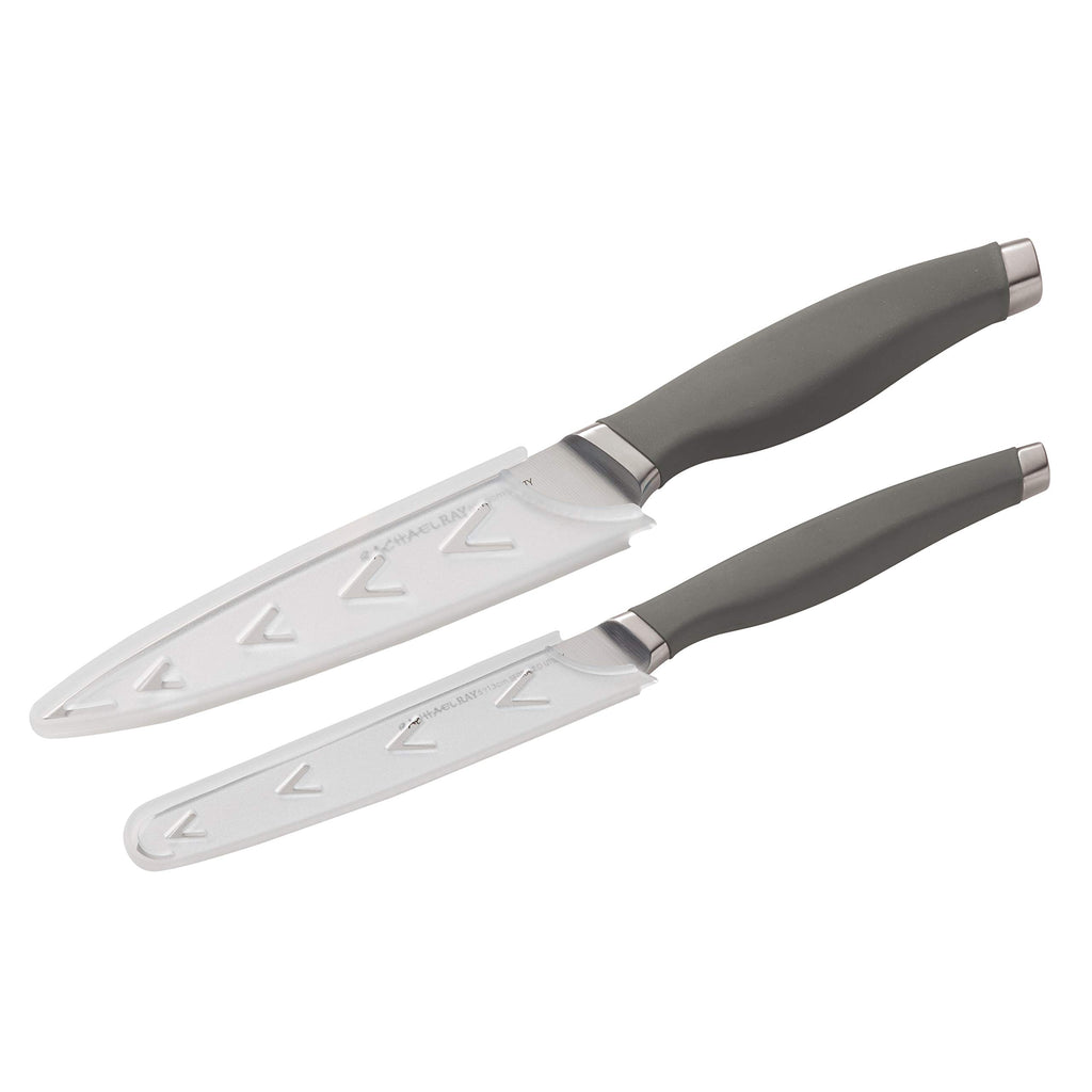 Rachael Ray Cutlery Japanese Stainless Steel Knives Set with Sheaths, 6-Inch Utility Knife and 5-Inch Serrated Utility Knife, Gray