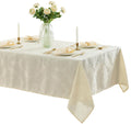 Newbridge Barcelona Luxury Damask Fabric Tablecloth, 60” Wide x 120” Rectangle, Antique White, 100% Polyester, No Iron, Soil Resistant Dining Room, Party and Banquet Table Cover
