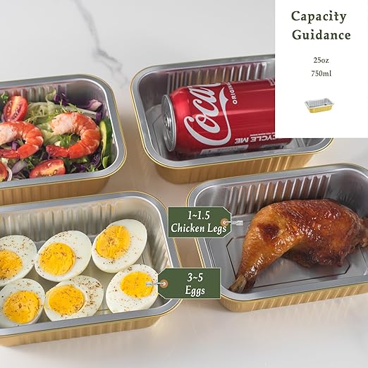 MESTAEK 25oz Aluminum Foil Pans with Lids, 5 Pack, 6 x 4 Inch