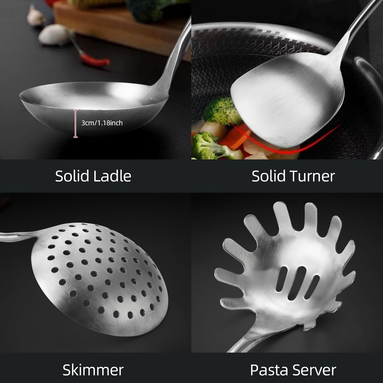 MAXCOOK 18/8 Stainless Steel Cooking Utensils set, 7 Pcs, Dishwasher Safe