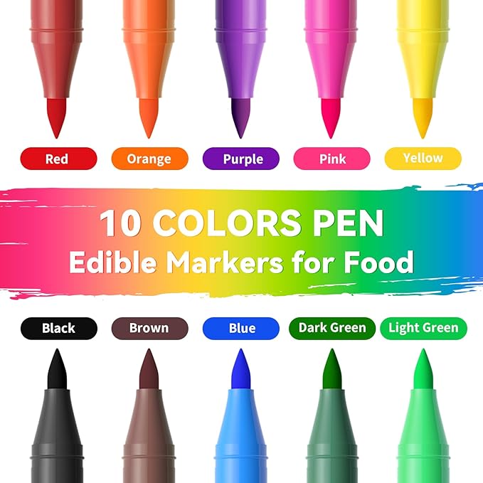 Jewem Edible Markers Food Coloring Pens 10Pcs Double Sided 0.5mm Tip