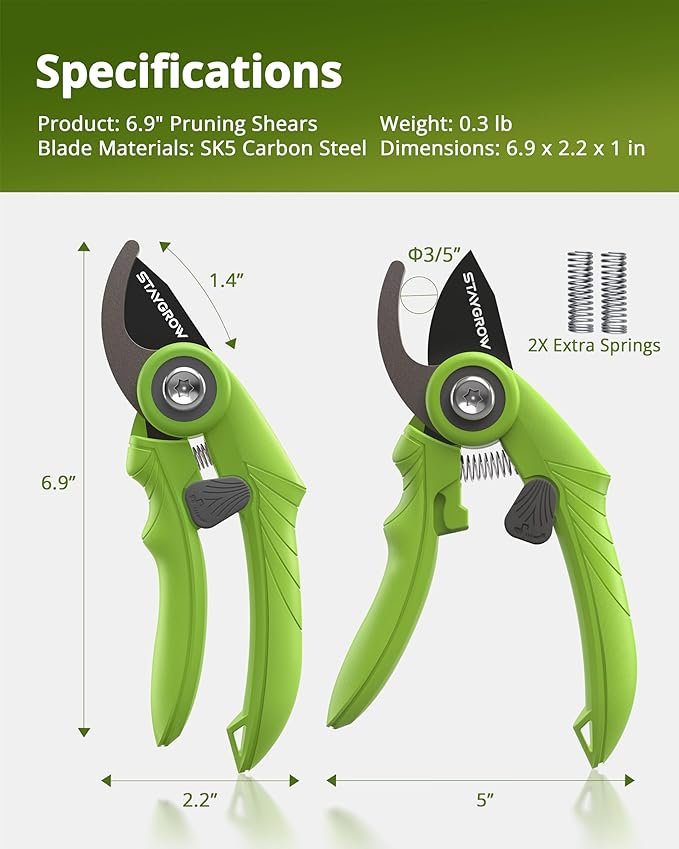 STAYGROW Garden Shears 6.9" Pruning Shears for Gardening Green