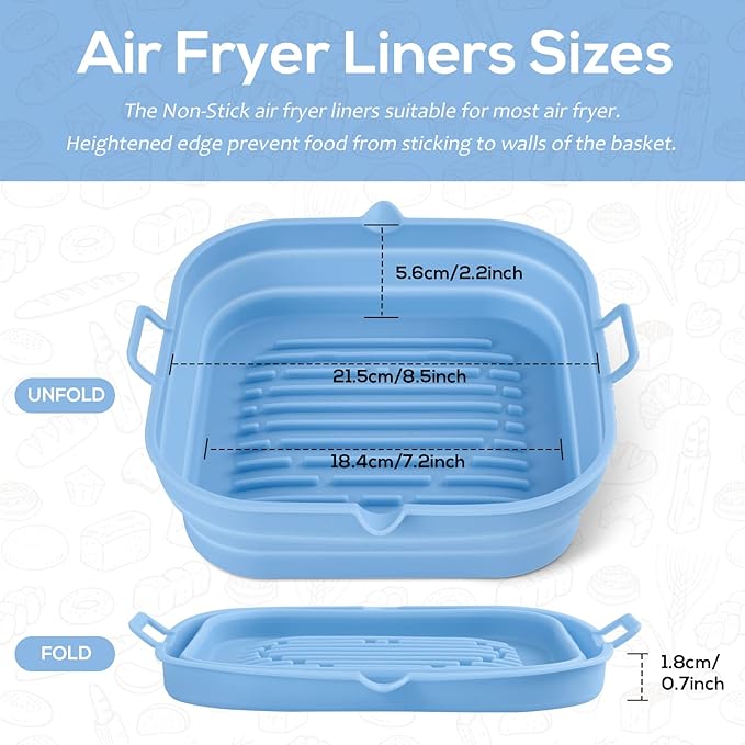 Loveuing Silicone Air Fryer Liners Square - Reusable Airfryer Collapsible Basket - Easy to Clean Air Fryers Pot for 5.8 to 8 Qt Baking Tray Oven Accessories, 8.5 Inch Large